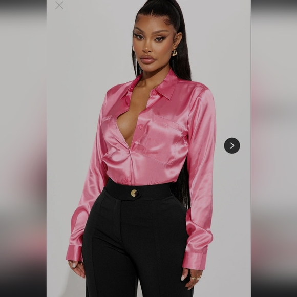 Fashion Nova Tops - Fashion Nova You Better Work Satin Shirt